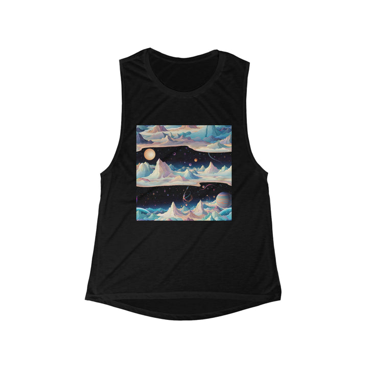 Surreal Cosmic Landscape - Women's Flowy Scoop Muscle Tank - Tank Top - g(0D·IO) - S - Black -