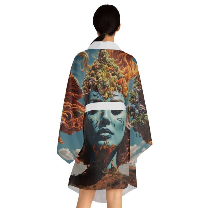 Surreal Floral Essence - Long Sleeve Kimono Robe - All Over Prints - g(0D·IO) - XS - Black -