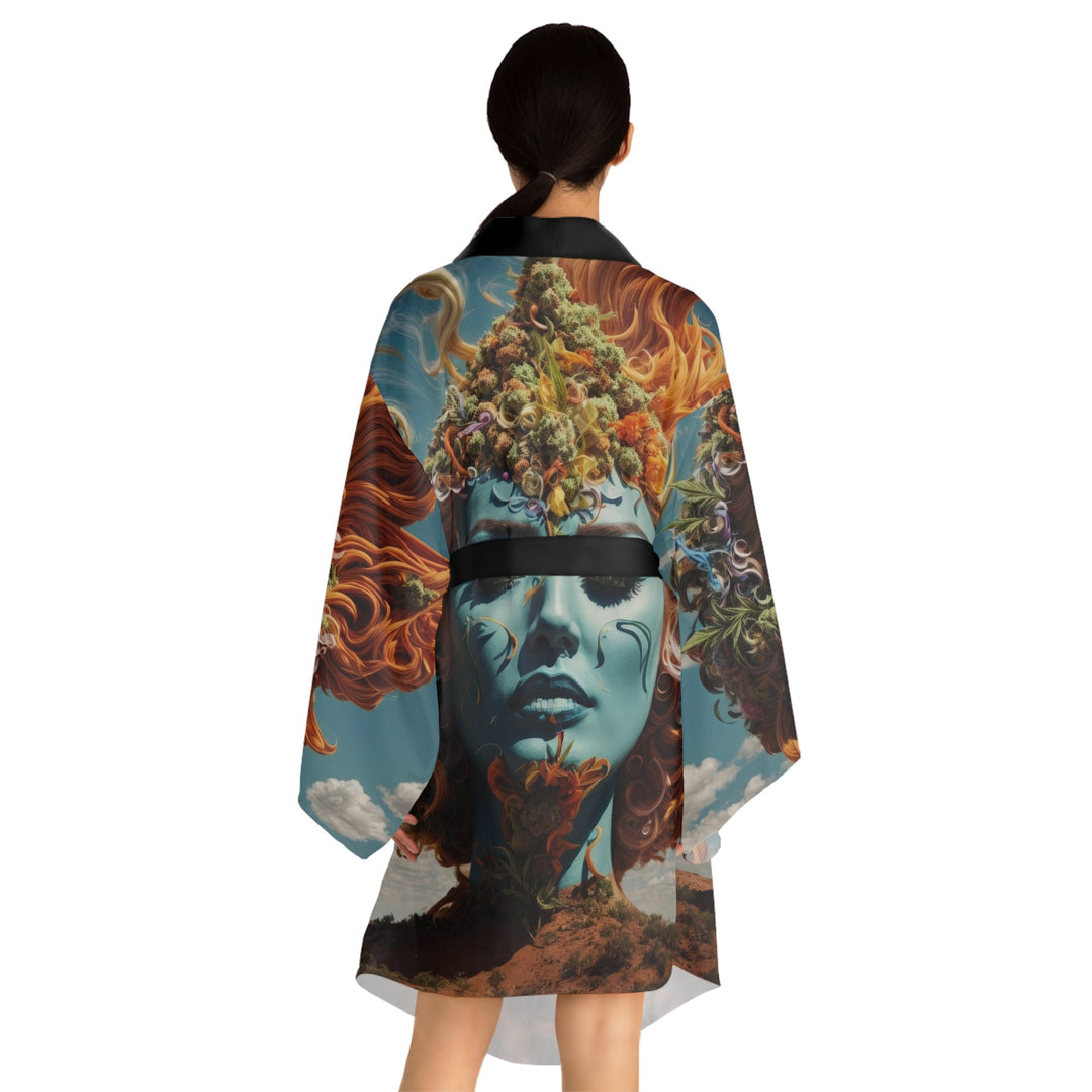 Surreal Floral Essence - Long Sleeve Kimono Robe - All Over Prints - g(0D·IO) - XS - Black -