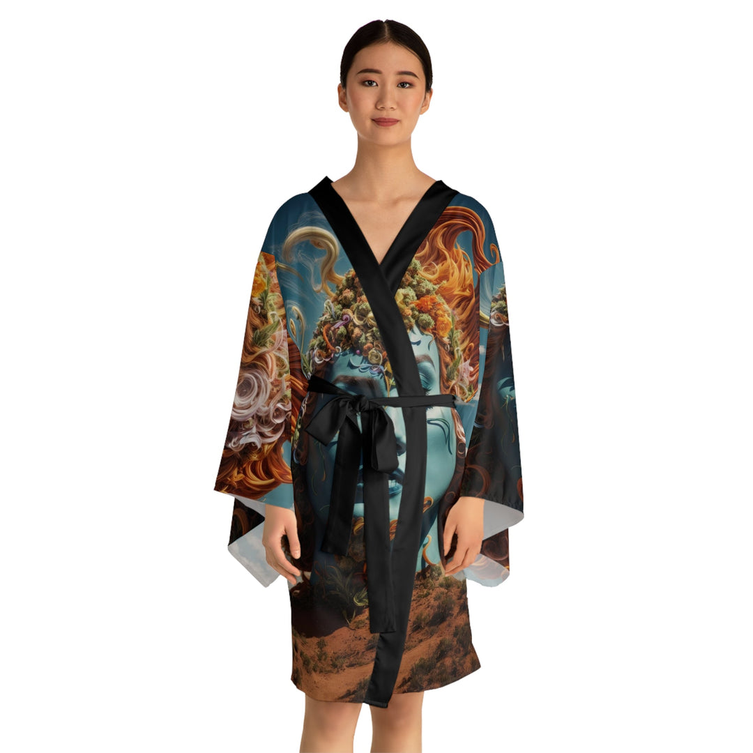 Surreal Floral Essence - Long Sleeve Kimono Robe - All Over Prints - g(0D·IO) - XS - Black -