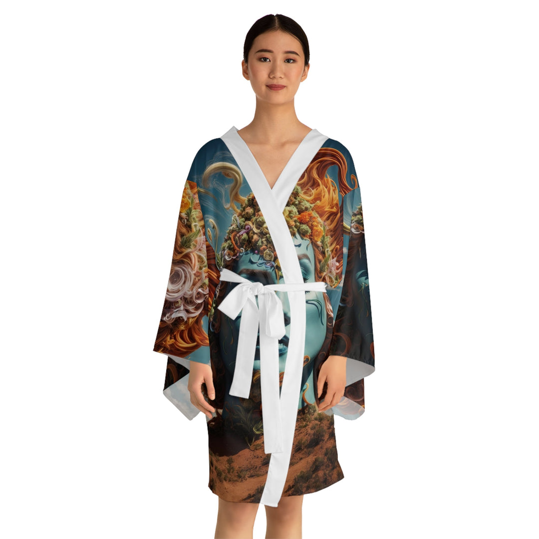 Surreal Floral Essence - Long Sleeve Kimono Robe - All Over Prints - g(0D·IO) - XS - Black -