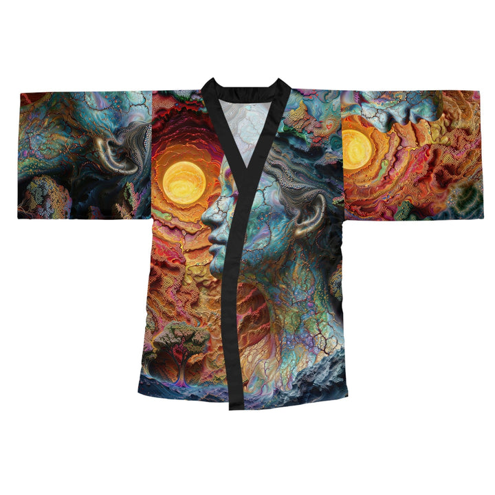 Surreal Nature Portrait - Long Sleeve Kimono Robe - All Over Prints - g(0D·IO) - XS - Black -