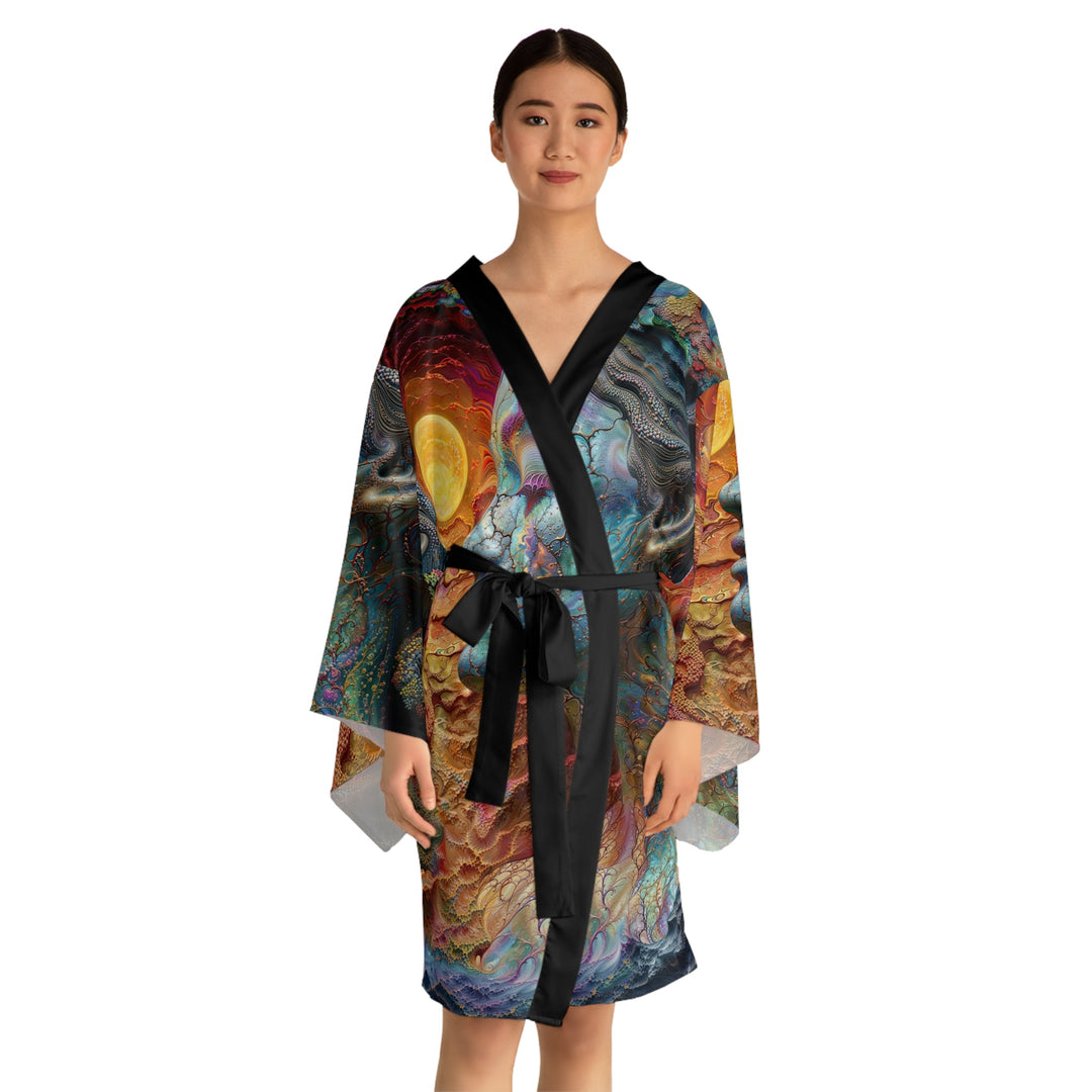 Surreal Nature Portrait - Long Sleeve Kimono Robe - All Over Prints - g(0D·IO) - XS - Black -