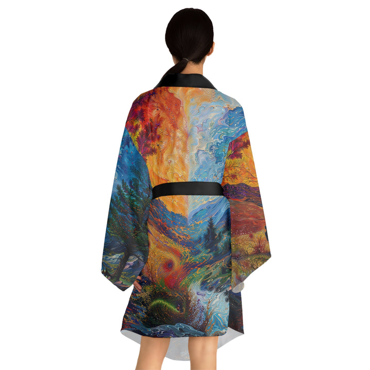 Surreal Nature's Contrast - Long Sleeve Kimono Robe - All Over Prints - g(0D·IO) - XS - Black -