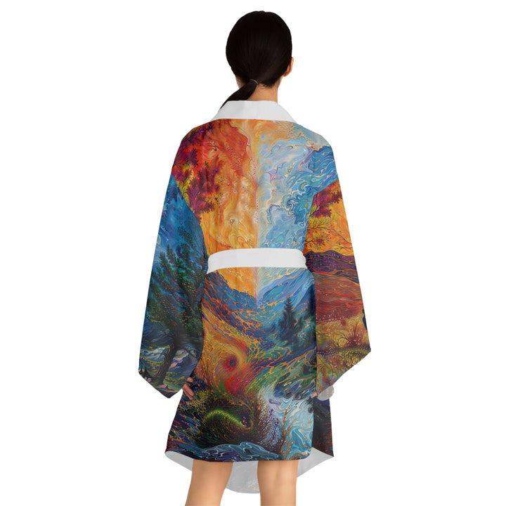 Surreal Nature's Contrast - Long Sleeve Kimono Robe - All Over Prints - g(0D·IO) - XS - Black -