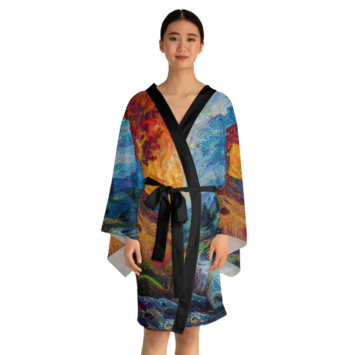 Surreal Nature's Contrast - Long Sleeve Kimono Robe - All Over Prints - g(0D·IO) - XS - Black -