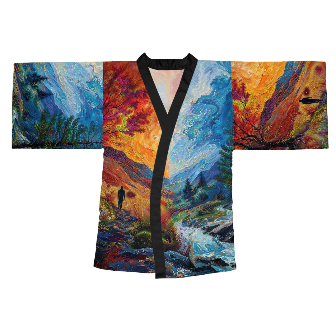 Surreal Nature's Contrast - Long Sleeve Kimono Robe - All Over Prints - g(0D·IO) - XS - Black -