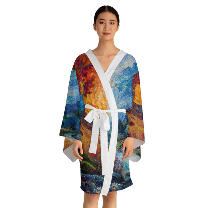 Surreal Nature's Contrast - Long Sleeve Kimono Robe - All Over Prints - g(0D·IO) - XS - Black -