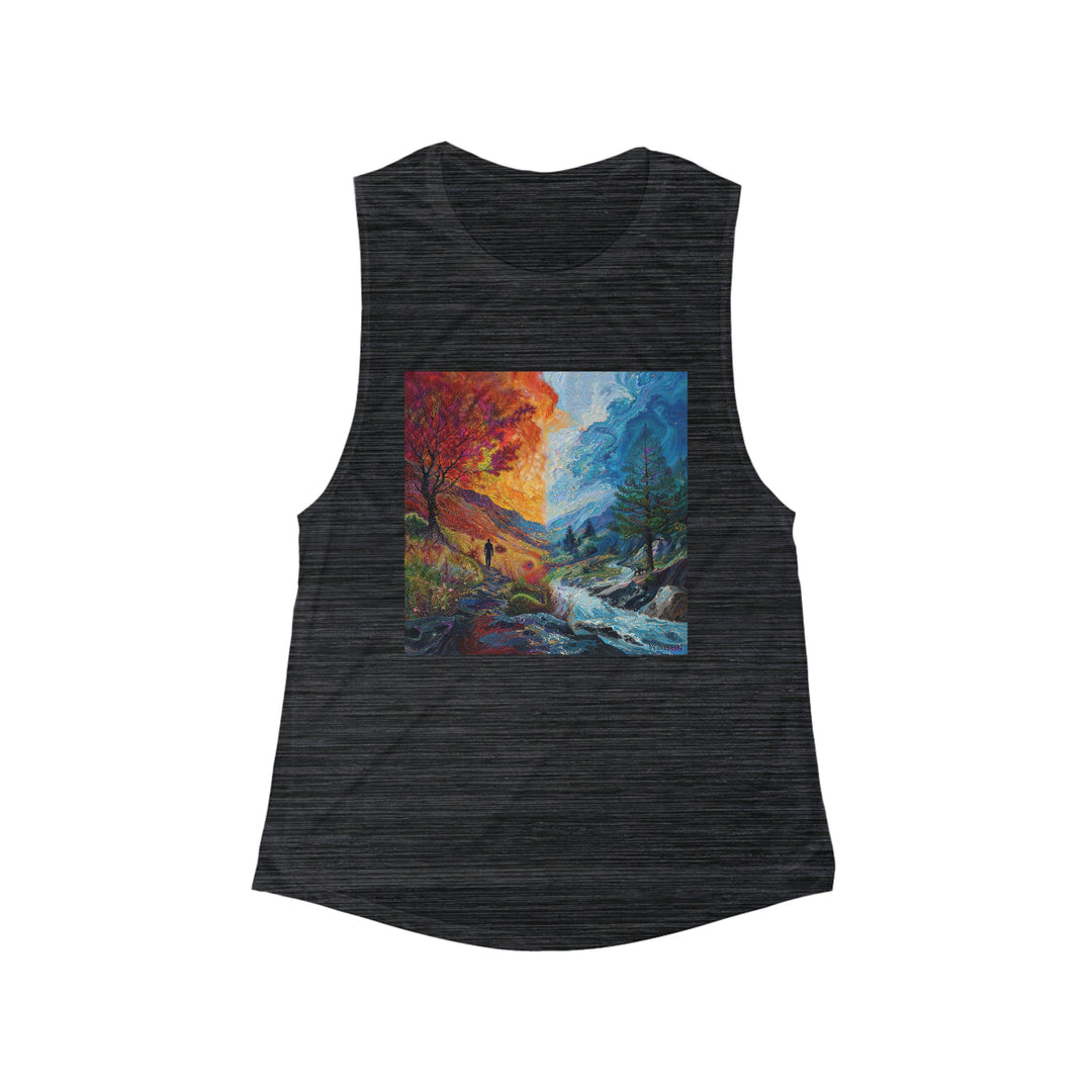 Surreal Nature's Contrast - Women's Flowy Scoop Muscle Tank - Tank Top - g(0D·IO) - S - Black Slub -