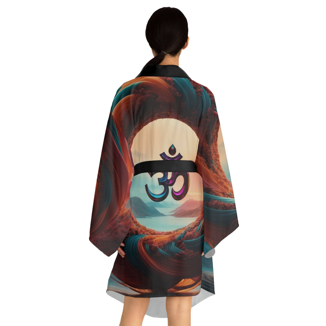 Surreal Om Vortex - Long Sleeve Kimono Robe - All Over Prints - g(0D·IO) - XS - Black -