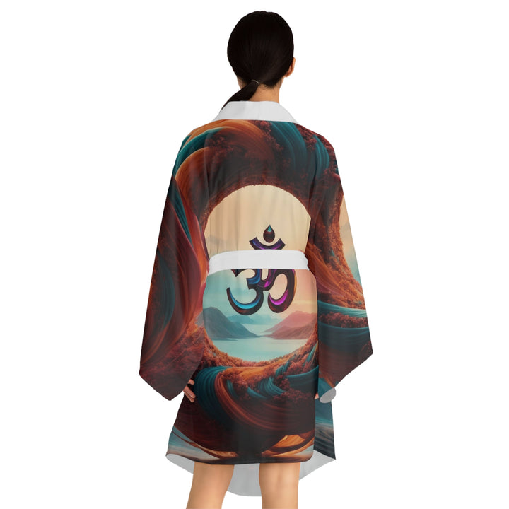 Surreal Om Vortex - Long Sleeve Kimono Robe - All Over Prints - g(0D·IO) - XS - Black -