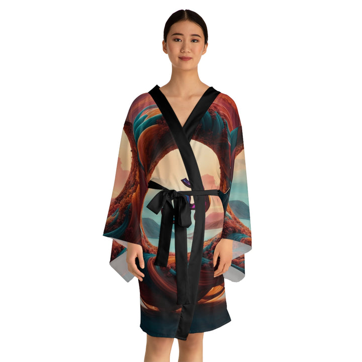 Surreal Om Vortex - Long Sleeve Kimono Robe - All Over Prints - g(0D·IO) - XS - Black -