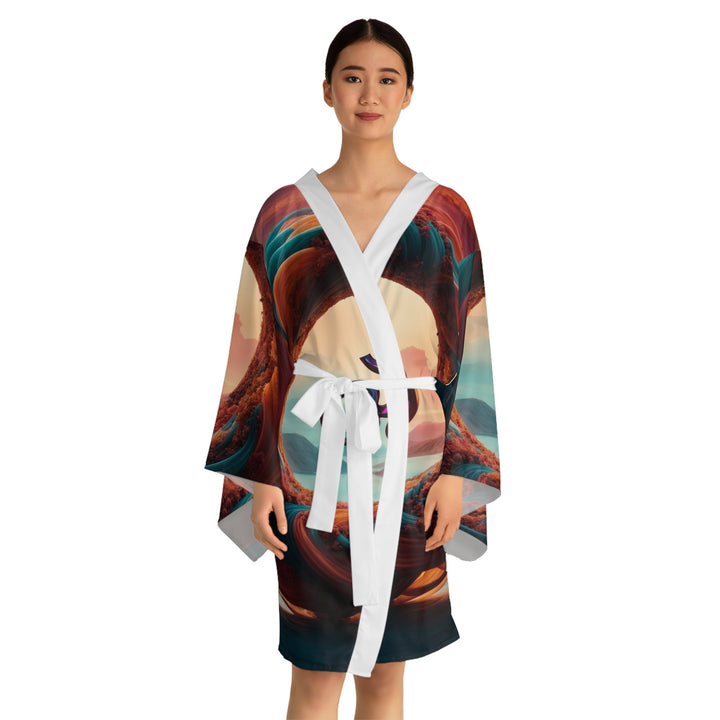 Surreal Om Vortex - Long Sleeve Kimono Robe - All Over Prints - g(0D·IO) - XS - Black -