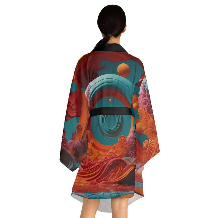 Surreal Swirls Delight - Long Sleeve Kimono Robe - All Over Prints - g(0D·IO) - XS - Black -