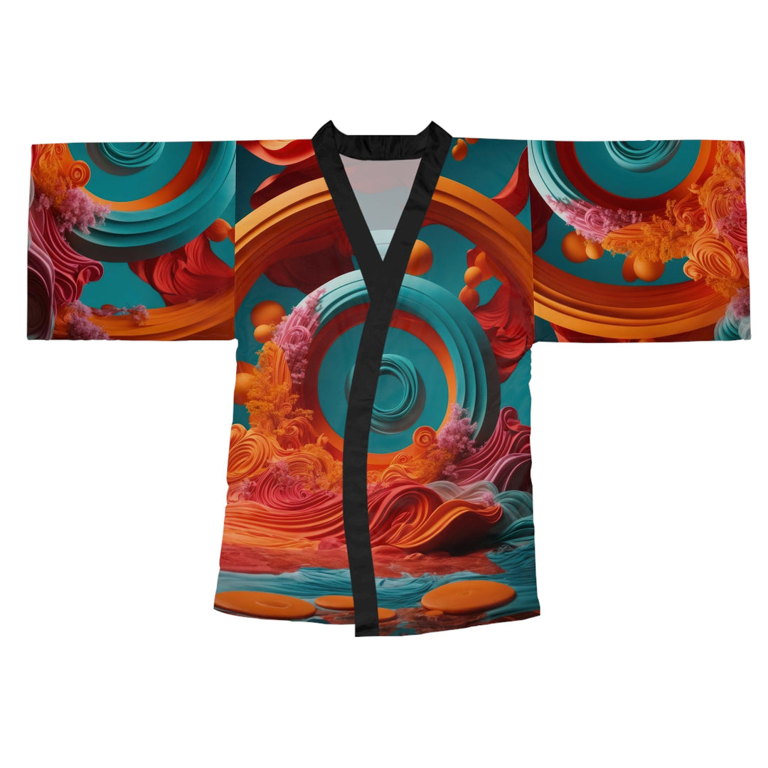 Surreal Swirls Delight - Long Sleeve Kimono Robe - All Over Prints - g(0D·IO) - XS - Black -