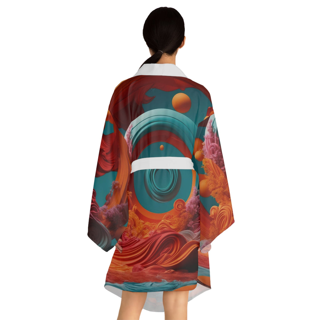 Surreal Swirls Delight - Long Sleeve Kimono Robe - All Over Prints - g(0D·IO) - XS - Black -