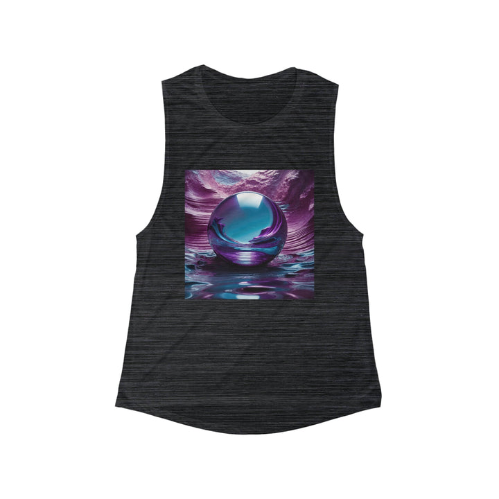 Surreal Violet Orb - Women's Flowy Scoop Muscle Tank - Tank Top - g(0D·IO) - S - Black Slub -