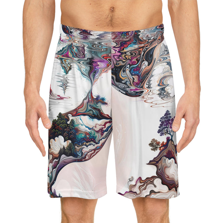 Surreal Vortex Landscape - AOP Basketball Shorts - All Over Prints - g(0D·IO) - Seam thread color automatically matched to design - XS -