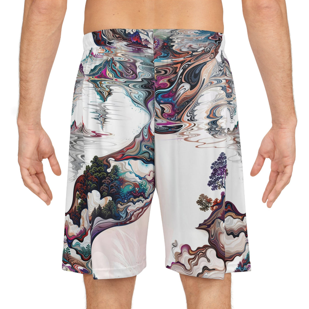 Surreal Vortex Landscape - AOP Basketball Shorts - All Over Prints - g(0D·IO) - Seam thread color automatically matched to design - XS -