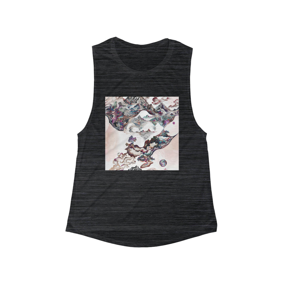 Surreal Vortex Landscape - Women's Flowy Scoop Muscle Tank - Tank Top - g(0D·IO) - S - Black Slub -