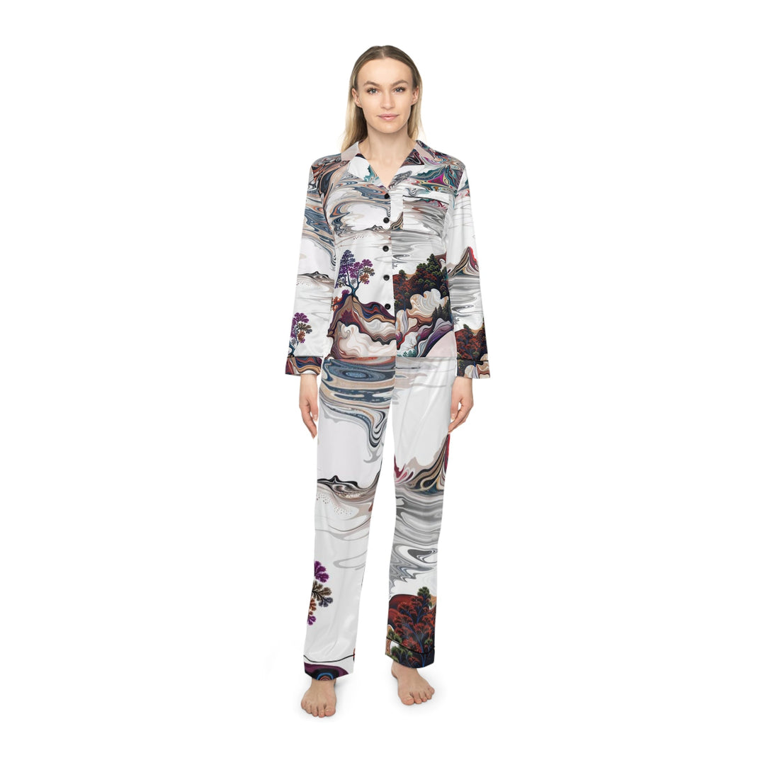 Surreal Vortex Landscape - Women's Satin Pajamas - All Over Prints - g(0D·IO) - XS/S - Black -