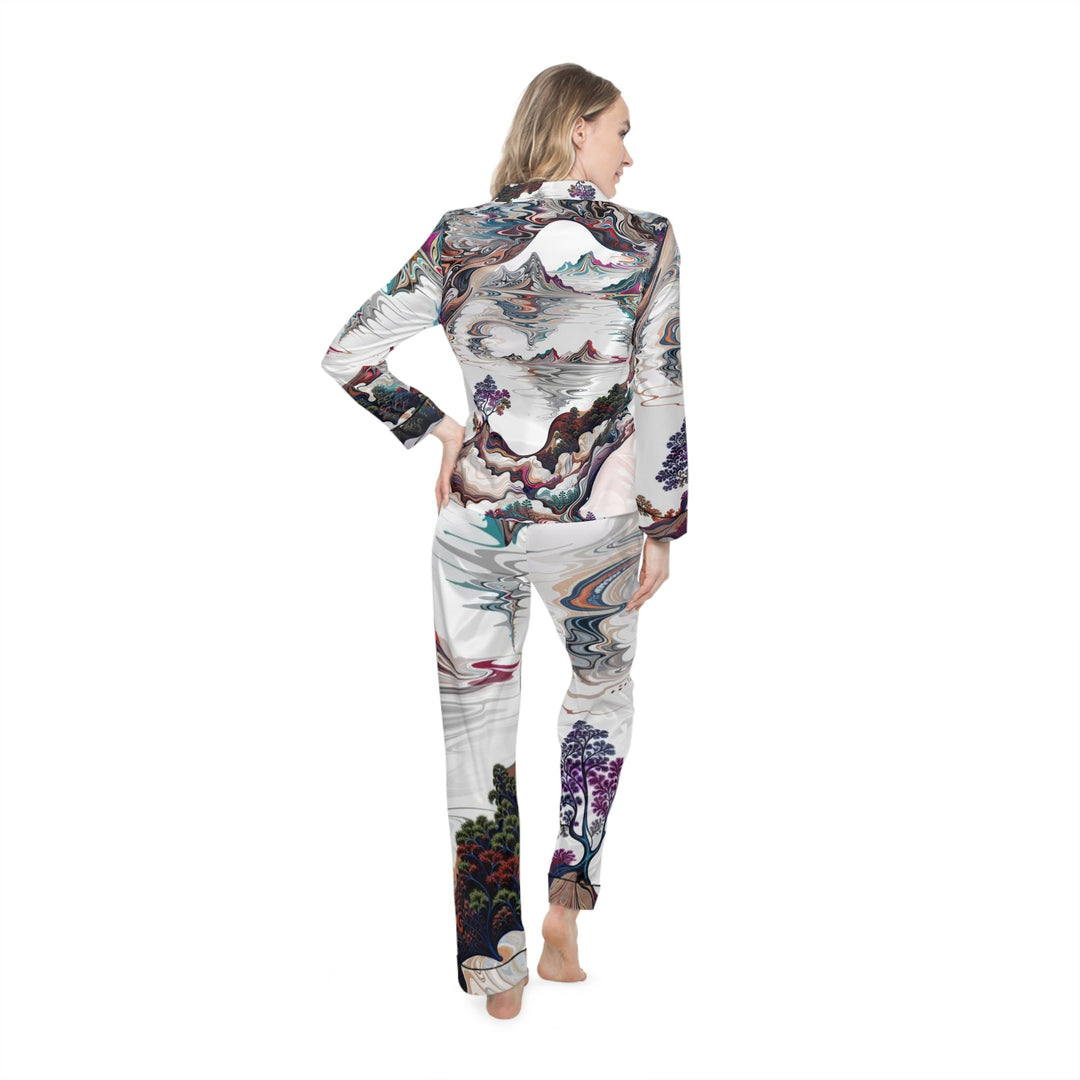 Surreal Vortex Landscape - Women's Satin Pajamas - All Over Prints - g(0D·IO) - XS/S - Black -