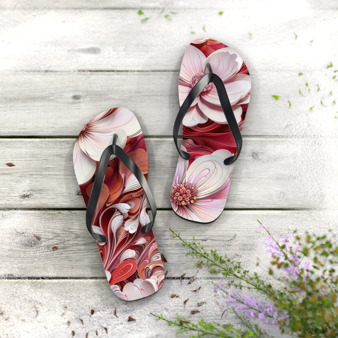 Swirling Floral Abundance - Flip Flops - Shoes - g(0D·IO) - XL - Black sole -