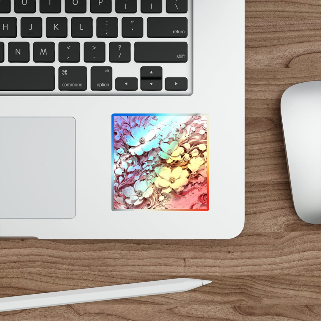 Swirling Floral Abundance - Holographic Die-Cut Sticker - Paper products - g(0D·IO) - 5" × 5" - Die-Cut - Holographic