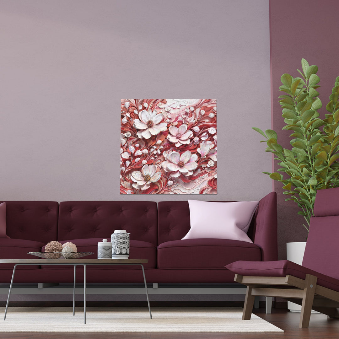 Swirling Floral Abundance - Indoor and Outdoor Silk Poster - Poster - g(0D·IO) - 30″ x 30″ (Square) - Semi Glossy -