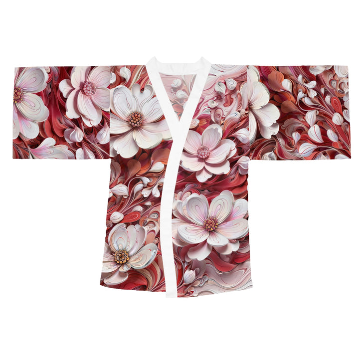 Swirling Floral Abundance - Long Sleeve Kimono Robe - All Over Prints - g(0D·IO) - XS - White -