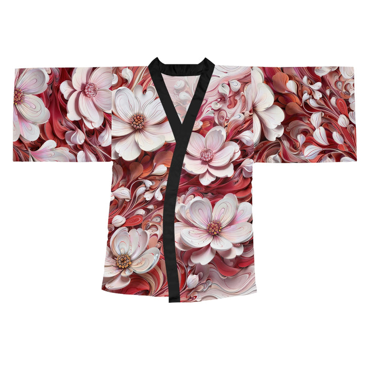 Swirling Floral Abundance - Long Sleeve Kimono Robe - All Over Prints - g(0D·IO) - XS - Black -