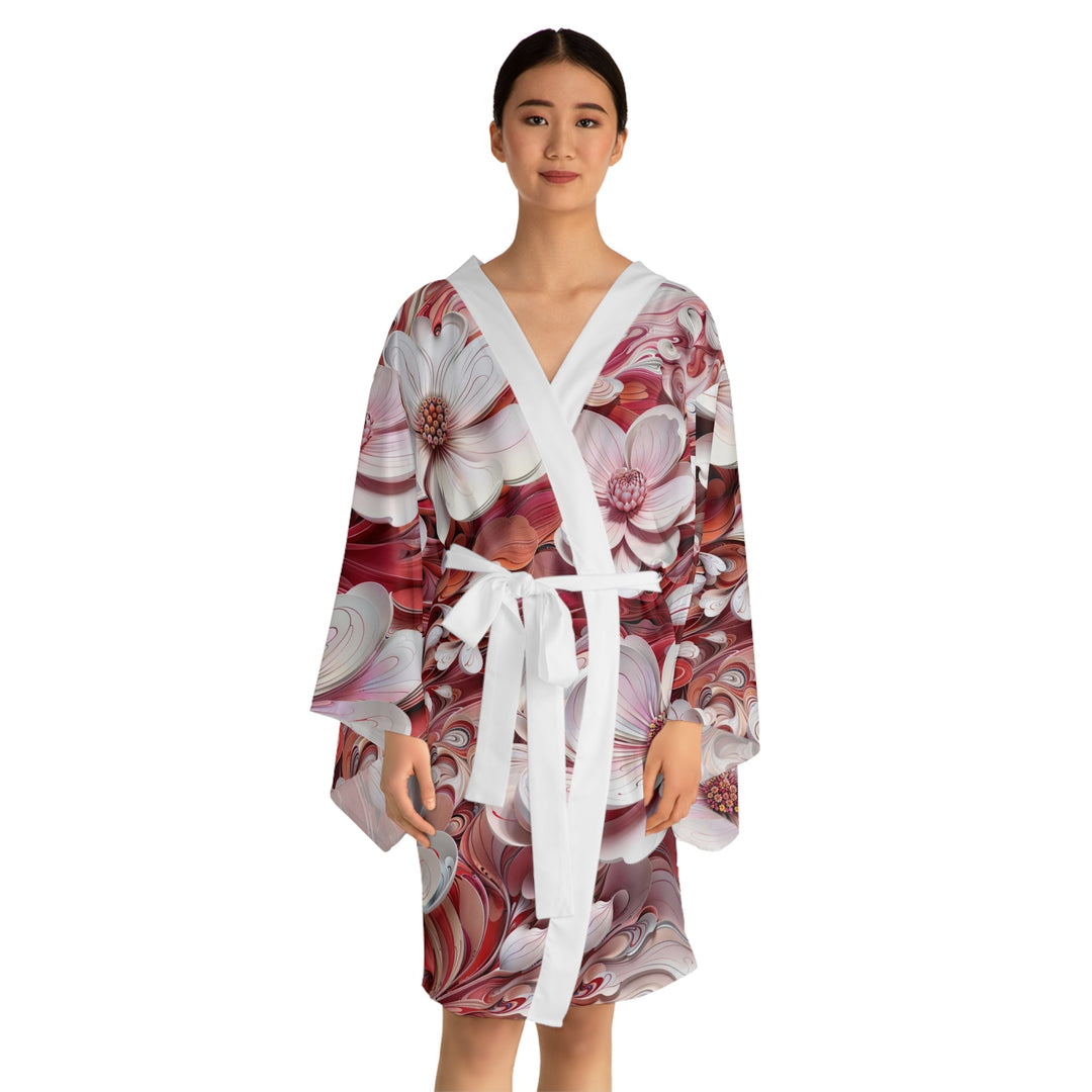 Swirling Floral Abundance - Long Sleeve Kimono Robe - All Over Prints - g(0D·IO) - XS - Black -