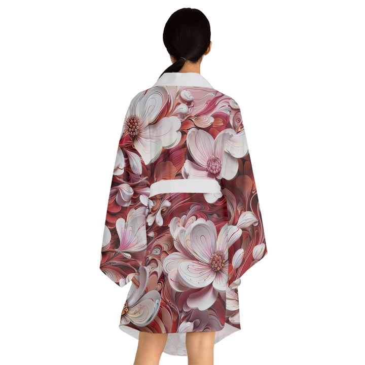 Swirling Floral Abundance - Long Sleeve Kimono Robe - All Over Prints - g(0D·IO) - XS - Black -