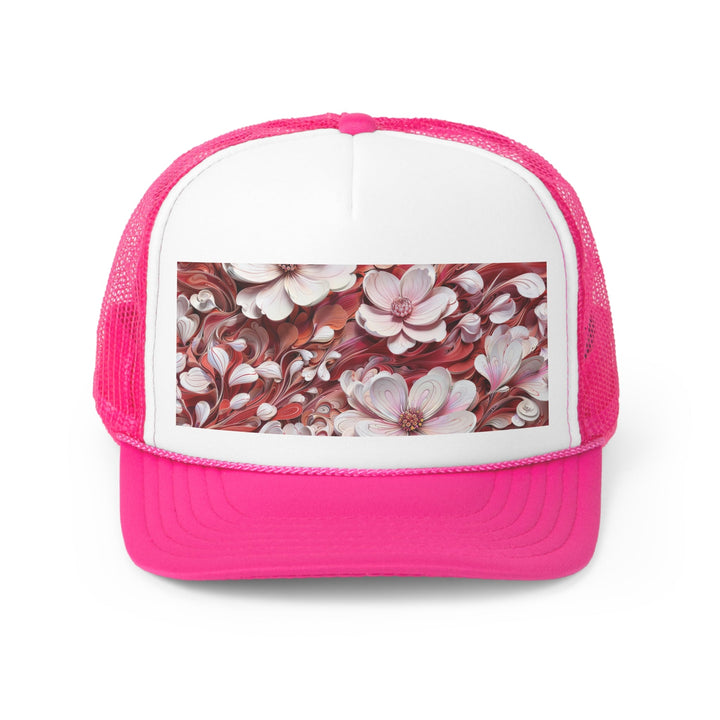 Swirling Floral Abundance - Trucker Hat - Hats - g(0D·IO) - Pink - One size -