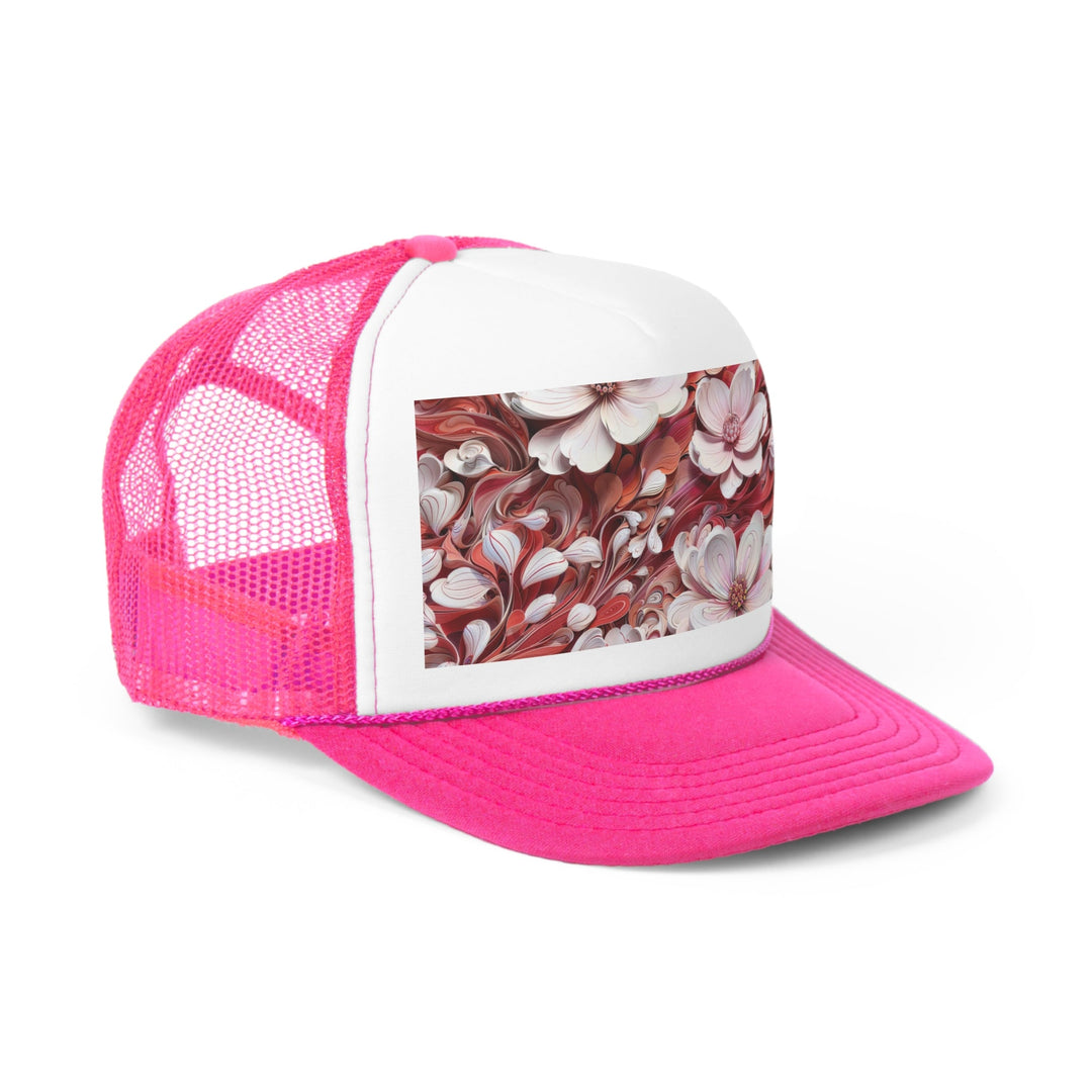 Swirling Floral Abundance - Trucker Hat - Hats - g(0D·IO) - Pink - One size -