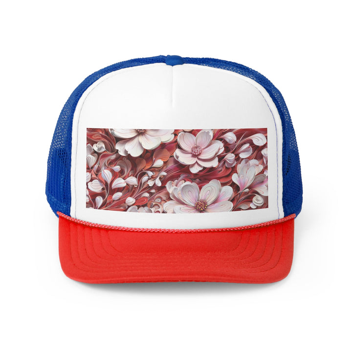 Swirling Floral Abundance - Trucker Hat - Hats - g(0D·IO) - Blue/Red - One size -