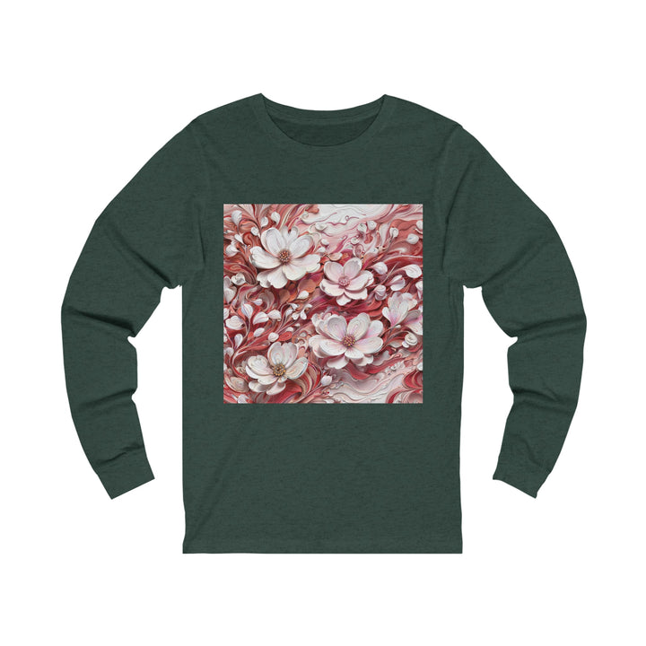 Swirling Floral Abundance - Unisex Jersey Long Sleeve Tee - Long-sleeve - g(0D·IO) - S - Heather Forest -