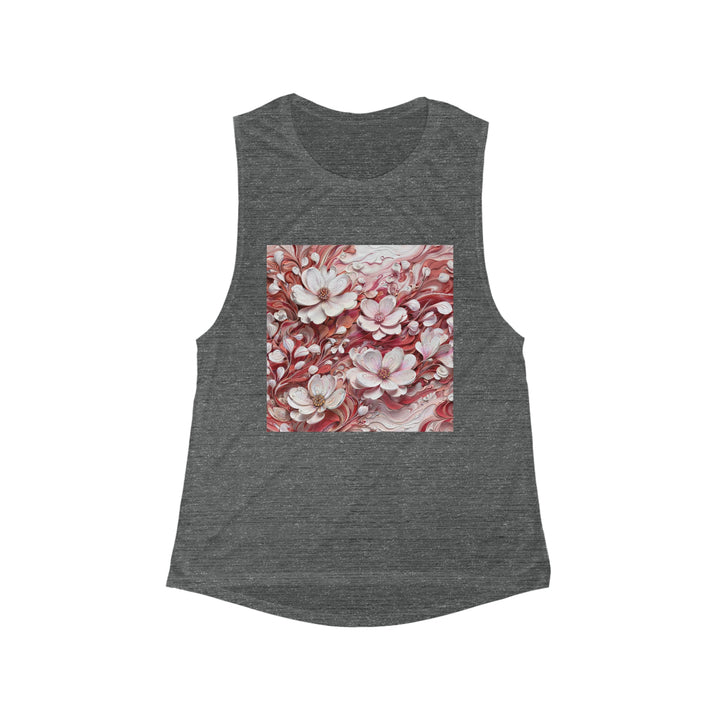 Swirling Floral Abundance - Women's Flowy Scoop Muscle Tank - Tank Top - g(0D·IO) - S - Asphalt Slub -