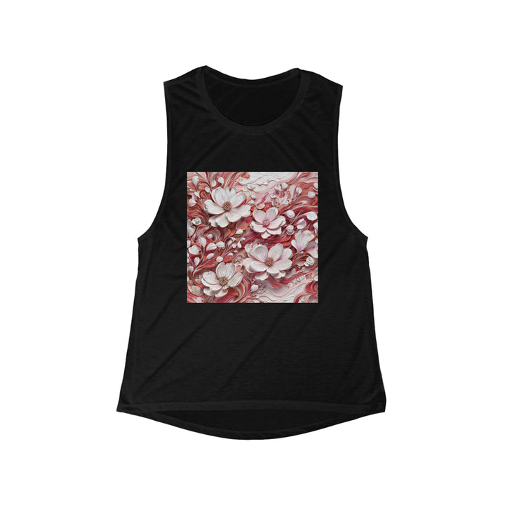 Swirling Floral Abundance - Women's Flowy Scoop Muscle Tank - Tank Top - g(0D·IO) - S - Black -