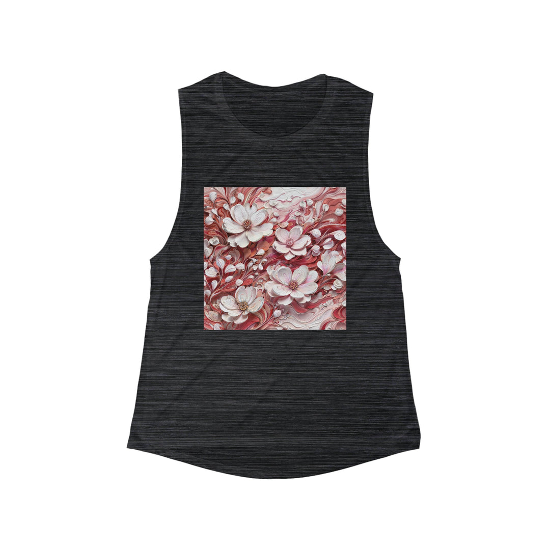 Swirling Floral Abundance - Women's Flowy Scoop Muscle Tank - Tank Top - g(0D·IO) - S - Black Slub -