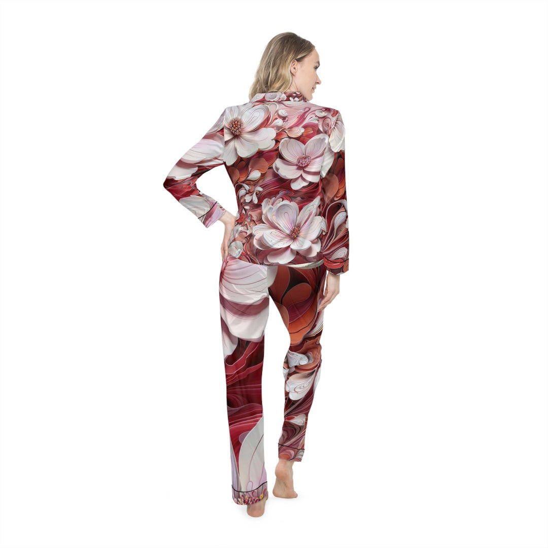 Swirling Floral Abundance - Women's Satin Pajamas - All Over Prints - g(0D·IO) - XS/S - Black -