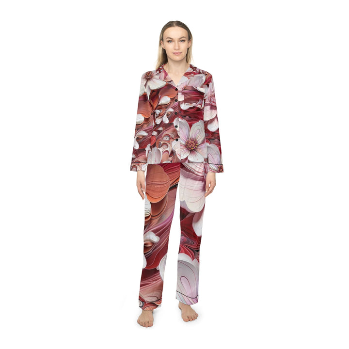 Swirling Floral Abundance - Women's Satin Pajamas - All Over Prints - g(0D·IO) - XS/S - Black -