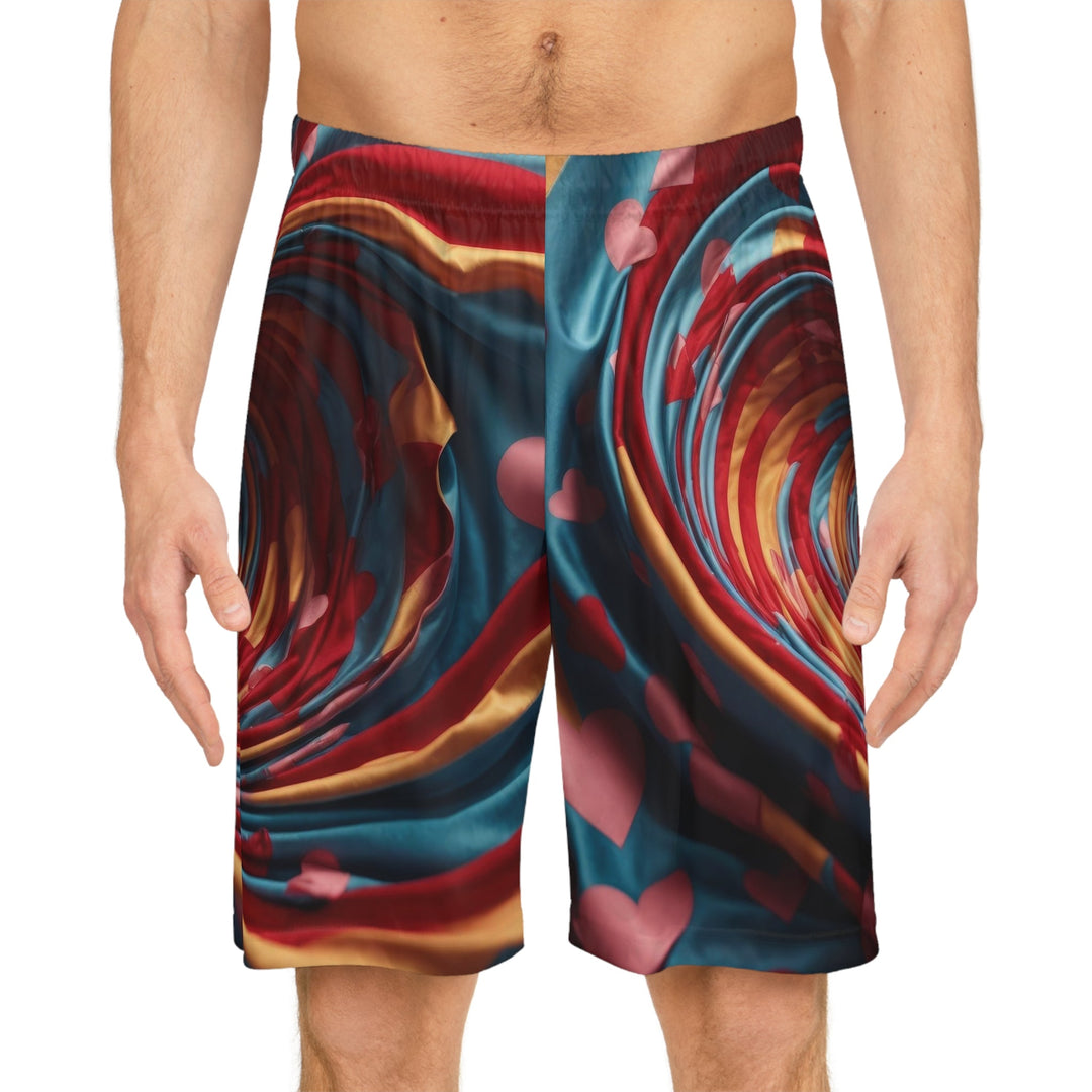 Swirling Heart Embrace - AOP Basketball Shorts - All Over Prints - g(0D·IO) - Seam thread color automatically matched to design - XS -