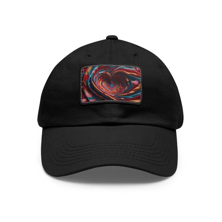 Swirling Heart Embrace - Dad Hat - Hats - g(0D·IO) - Black / Black patch - Rectangle - One size