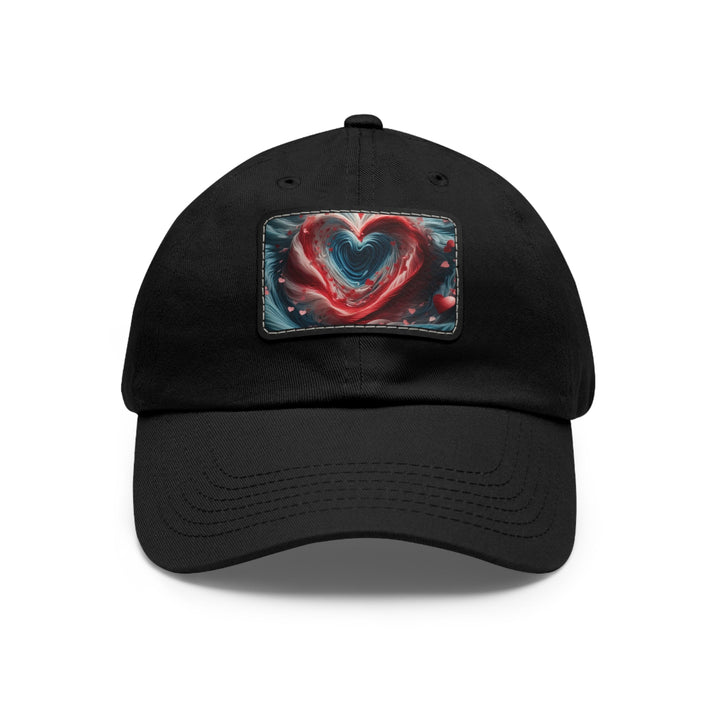 Swirling Heart Embrace - Dad Hat - Hats - g(0D·IO) - Black / Black patch - Rectangle - One size