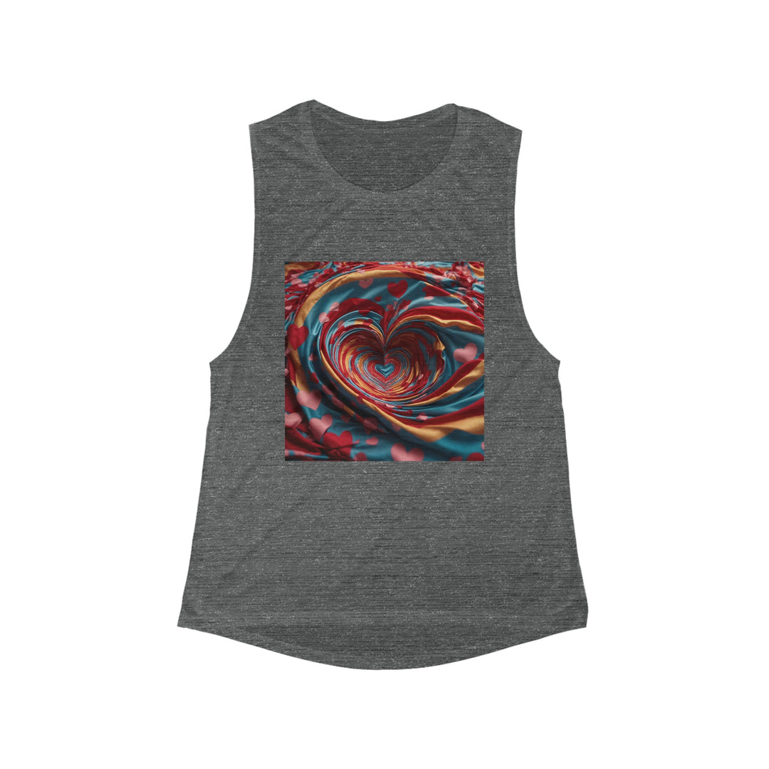 Swirling Heart Embrace - Women's Flowy Scoop Muscle Tank - Tank Top - g(0D·IO) - S - Asphalt Slub -