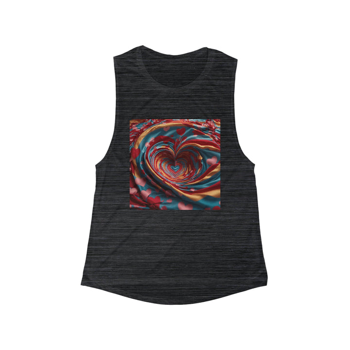 Swirling Heart Embrace - Women's Flowy Scoop Muscle Tank - Tank Top - g(0D·IO) - S - Black Slub -