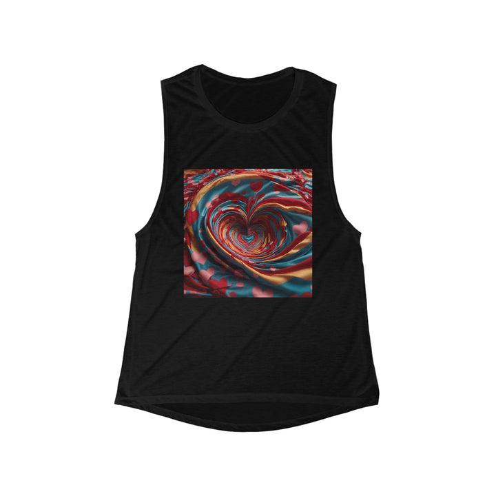 Swirling Heart Embrace - Women's Flowy Scoop Muscle Tank - Tank Top - g(0D·IO) - S - Black -