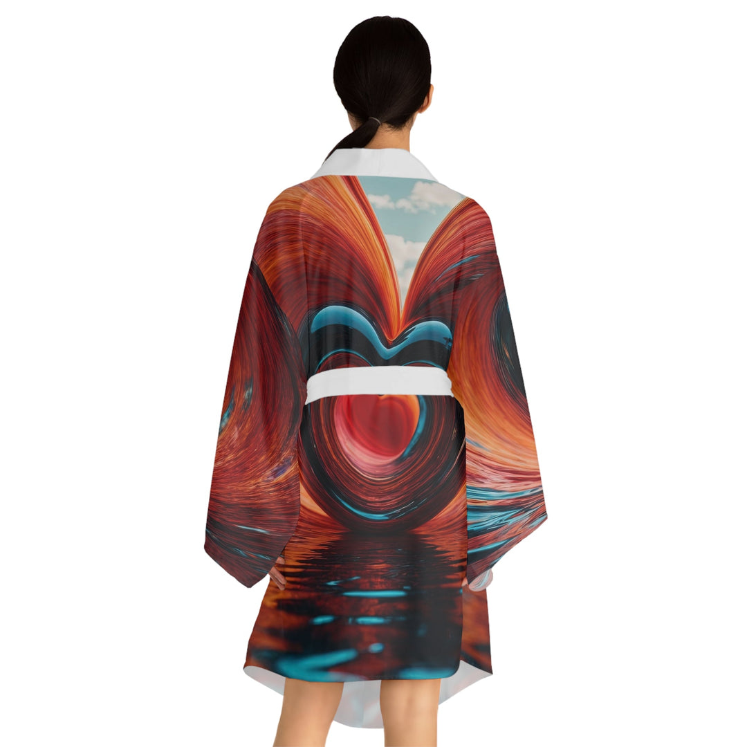 Swirling Heart Reflection - Long Sleeve Kimono Robe - All Over Prints - g(0D·IO) - XS - Black -