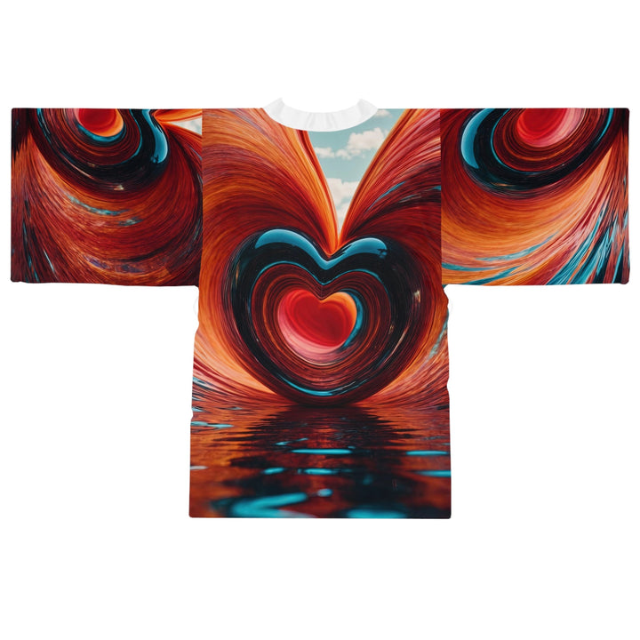 Swirling Heart Reflection - Long Sleeve Kimono Robe - All Over Prints - g(0D·IO) - XS - Black -